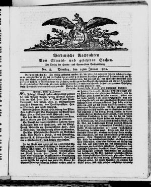 Berlinische Nachrichten von Staats- und gelehrten Sachen vom 19.01.1802