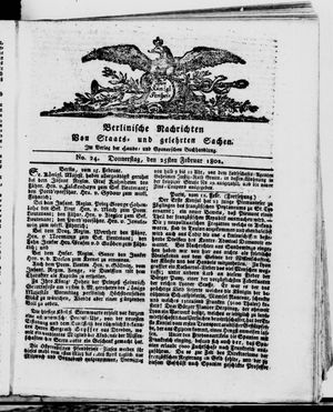 Berlinische Nachrichten von Staats- und gelehrten Sachen vom 25.02.1802