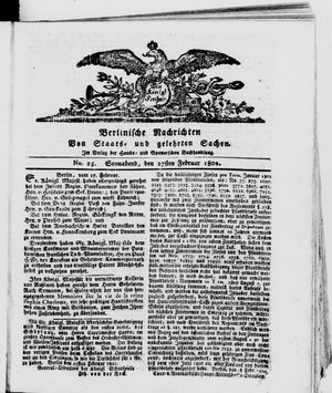 Berlinische Nachrichten von Staats- und gelehrten Sachen vom 27.02.1802