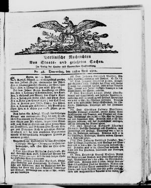 Berlinische Nachrichten von Staats- und gelehrten Sachen vom 22.04.1802
