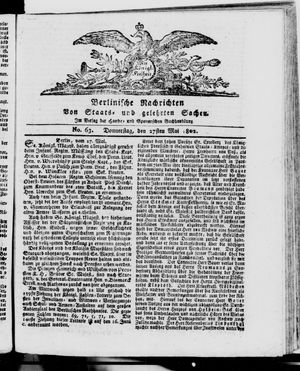 Berlinische Nachrichten von Staats- und gelehrten Sachen vom 27.05.1802