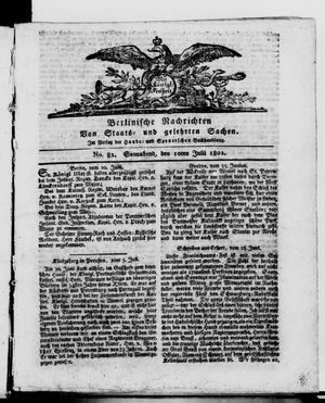 Berlinische Nachrichten von Staats- und gelehrten Sachen vom 10.07.1802