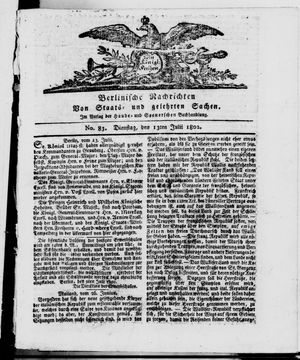 Berlinische Nachrichten von Staats- und gelehrten Sachen vom 13.07.1802