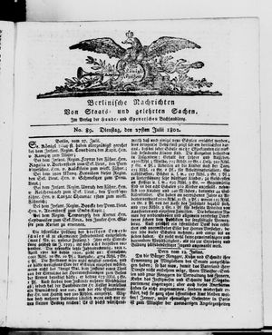 Berlinische Nachrichten von Staats- und gelehrten Sachen vom 27.07.1802