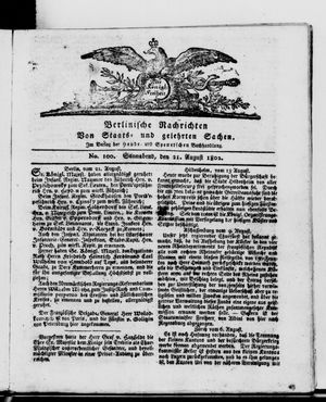 Berlinische Nachrichten von Staats- und gelehrten Sachen vom 21.08.1802