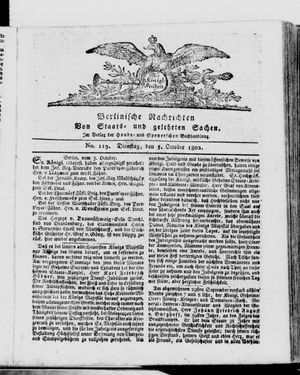 Berlinische Nachrichten von Staats- und gelehrten Sachen vom 05.10.1802