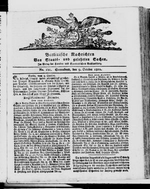 Berlinische Nachrichten von Staats- und gelehrten Sachen vom 09.10.1802