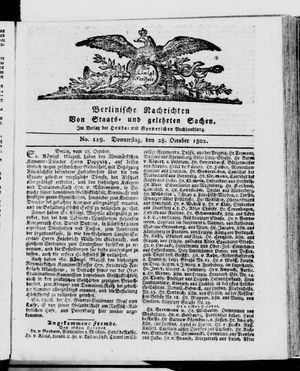Berlinische Nachrichten von Staats- und gelehrten Sachen vom 28.10.1802