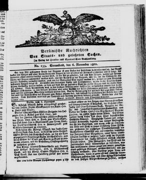 Berlinische Nachrichten von Staats- und gelehrten Sachen vom 06.11.1802