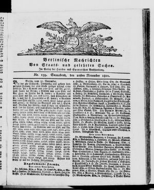 Berlinische Nachrichten von Staats- und gelehrten Sachen vom 20.11.1802