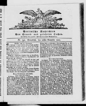 Berlinische Nachrichten von Staats- und gelehrten Sachen vom 27.11.1802