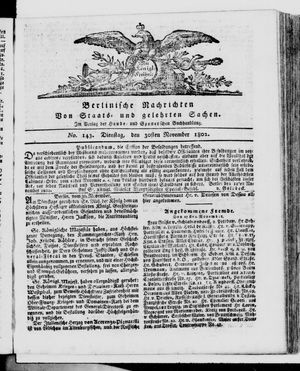 Berlinische Nachrichten von Staats- und gelehrten Sachen vom 30.11.1802