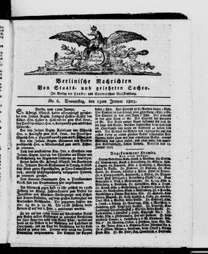 Berlinische Nachrichten von Staats- und gelehrten Sachen on Jan 13, 1803