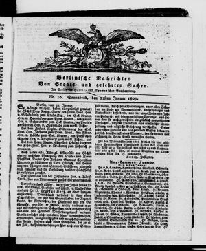 Berlinische Nachrichten von Staats- und gelehrten Sachen vom 22.01.1803