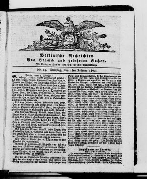 Berlinische Nachrichten von Staats- und gelehrten Sachen on Feb 1, 1803