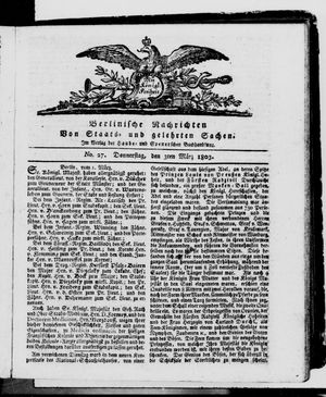 Berlinische Nachrichten von Staats- und gelehrten Sachen on Mar 3, 1803