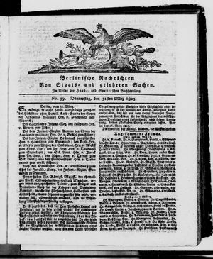 Berlinische Nachrichten von Staats- und gelehrten Sachen vom 31.03.1803