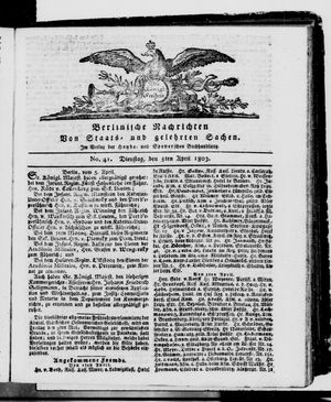 Berlinische Nachrichten von Staats- und gelehrten Sachen vom 05.04.1803