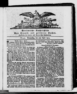 Berlinische Nachrichten von Staats- und gelehrten Sachen vom 07.04.1803