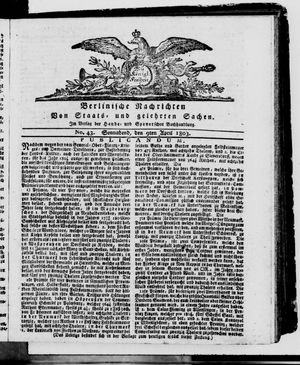 Berlinische Nachrichten von Staats- und gelehrten Sachen vom 09.04.1803