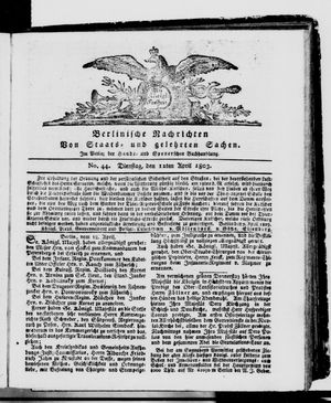 Berlinische Nachrichten von Staats- und gelehrten Sachen on Apr 12, 1803