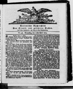Berlinische Nachrichten von Staats- und gelehrten Sachen vom 21.04.1803
