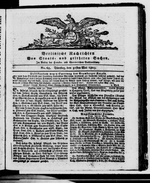 Berlinische Nachrichten von Staats- und gelehrten Sachen vom 31.05.1803