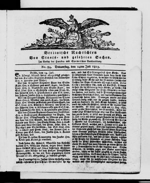 Berlinische Nachrichten von Staats- und gelehrten Sachen vom 14.07.1803