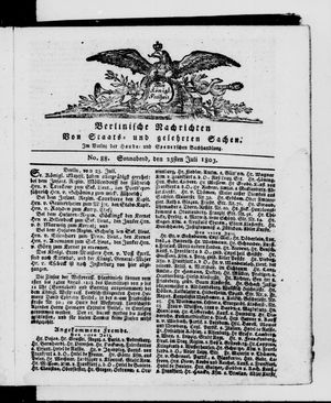 Berlinische Nachrichten von Staats- und gelehrten Sachen vom 23.07.1803