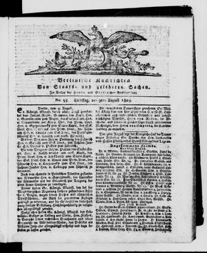 Berlinische Nachrichten von Staats- und gelehrten Sachen vom 09.08.1803