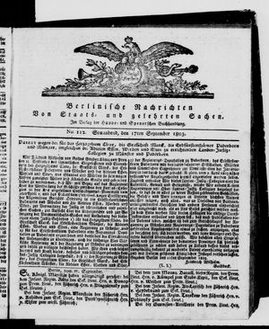 Berlinische Nachrichten von Staats- und gelehrten Sachen vom 17.09.1803