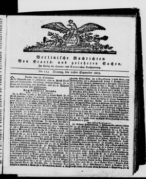 Berlinische Nachrichten von Staats- und gelehrten Sachen vom 20.09.1803