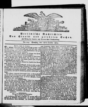 Berlinische Nachrichten von Staats- und gelehrten Sachen vom 18.10.1803