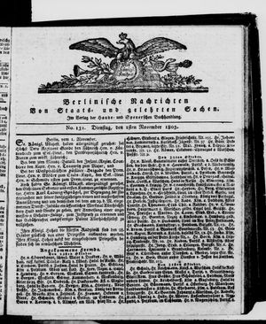 Berlinische Nachrichten von Staats- und gelehrten Sachen vom 01.11.1803