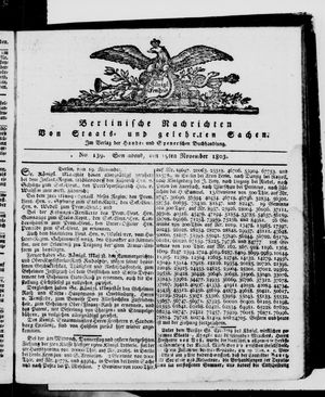 Berlinische Nachrichten von Staats- und gelehrten Sachen vom 19.11.1803