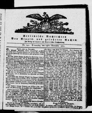 Berlinische Nachrichten von Staats- und gelehrten Sachen vom 24.11.1803
