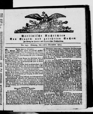 Berlinische Nachrichten von Staats- und gelehrten Sachen vom 29.11.1803