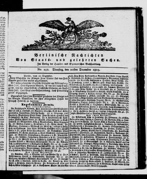 Berlinische Nachrichten von Staats- und gelehrten Sachen vom 20.12.1803