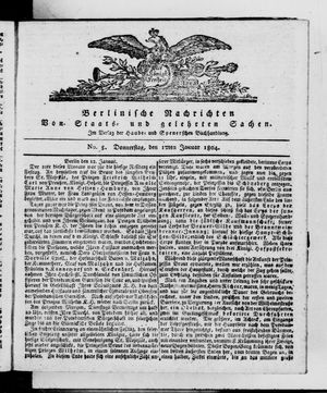 Berlinische Nachrichten von Staats- und gelehrten Sachen on Jan 12, 1804