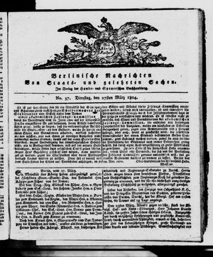 Berlinische Nachrichten von Staats- und gelehrten Sachen vom 27.03.1804
