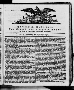 Berlinische Nachrichten von Staats- und gelehrten Sachen vom 19.04.1804