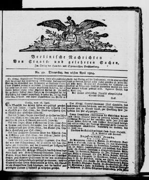 Berlinische Nachrichten von Staats- und gelehrten Sachen vom 26.04.1804