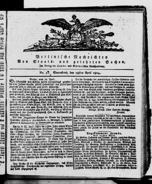 Berlinische Nachrichten von Staats- und gelehrten Sachen vom 28.04.1804