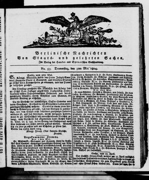 Berlinische Nachrichten von Staats- und gelehrten Sachen vom 03.05.1804