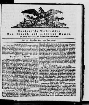 Berlinische Nachrichten von Staats- und gelehrten Sachen vom 12.06.1804