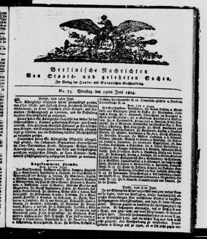 Berlinische Nachrichten von Staats- und gelehrten Sachen vom 19.06.1804
