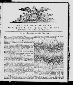 Berlinische Nachrichten von Staats- und gelehrten Sachen vom 28.06.1804