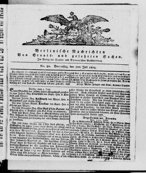Berlinische Nachrichten von Staats- und gelehrten Sachen on Jul 5, 1804