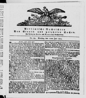 Berlinische Nachrichten von Staats- und gelehrten Sachen vom 17.07.1804