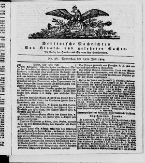 Berlinische Nachrichten von Staats- und gelehrten Sachen vom 19.07.1804